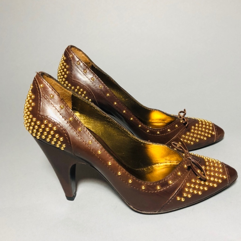 Authentic Miu Miu Brown Leather Studded Pump Heels